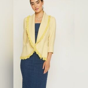 FRENCH MAUVE QUINN FRINGE TWEED JACKET - YELLOW size L